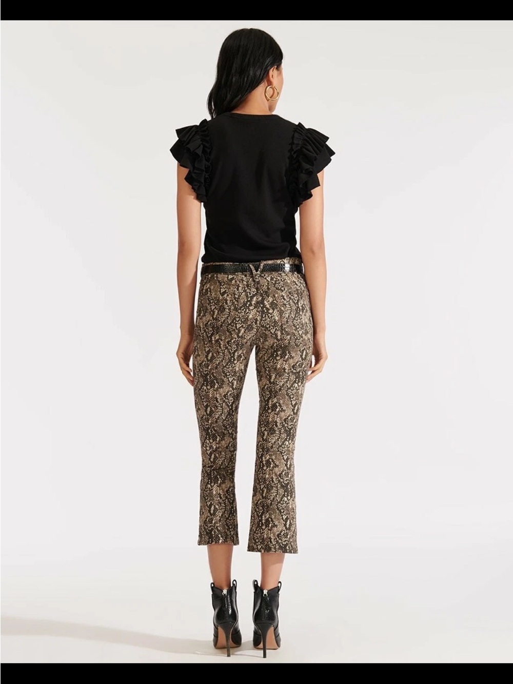 Veronica Beard Brown Snake-Print Cropped Jeans